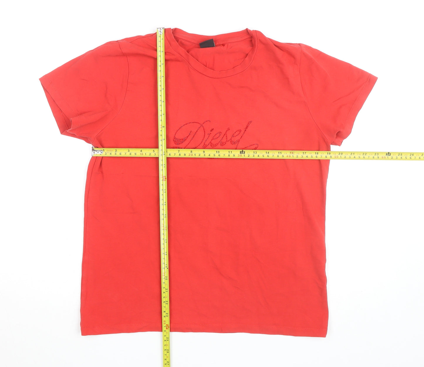Diesel Women's Red Short Sleeve Cotton Stretch T-Shirt XL