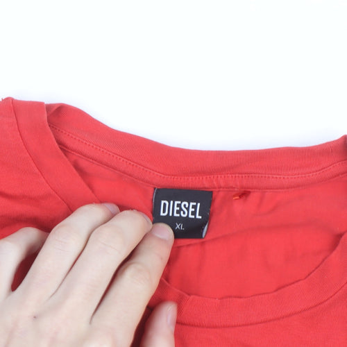 Diesel Women's Red Short Sleeve Cotton Stretch T-Shirt XL