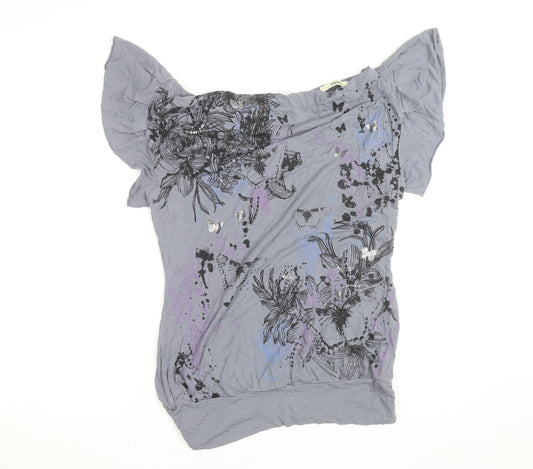 Oasis Women’s Grey Floral Butterfly Short Sleeve Viscose T-Shirt Size S