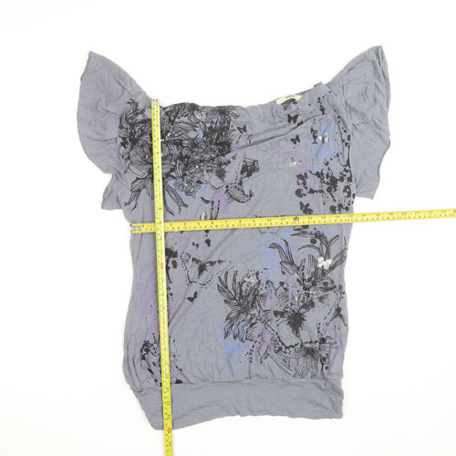 Oasis Women’s Grey Floral Butterfly Short Sleeve Viscose T-Shirt Size S