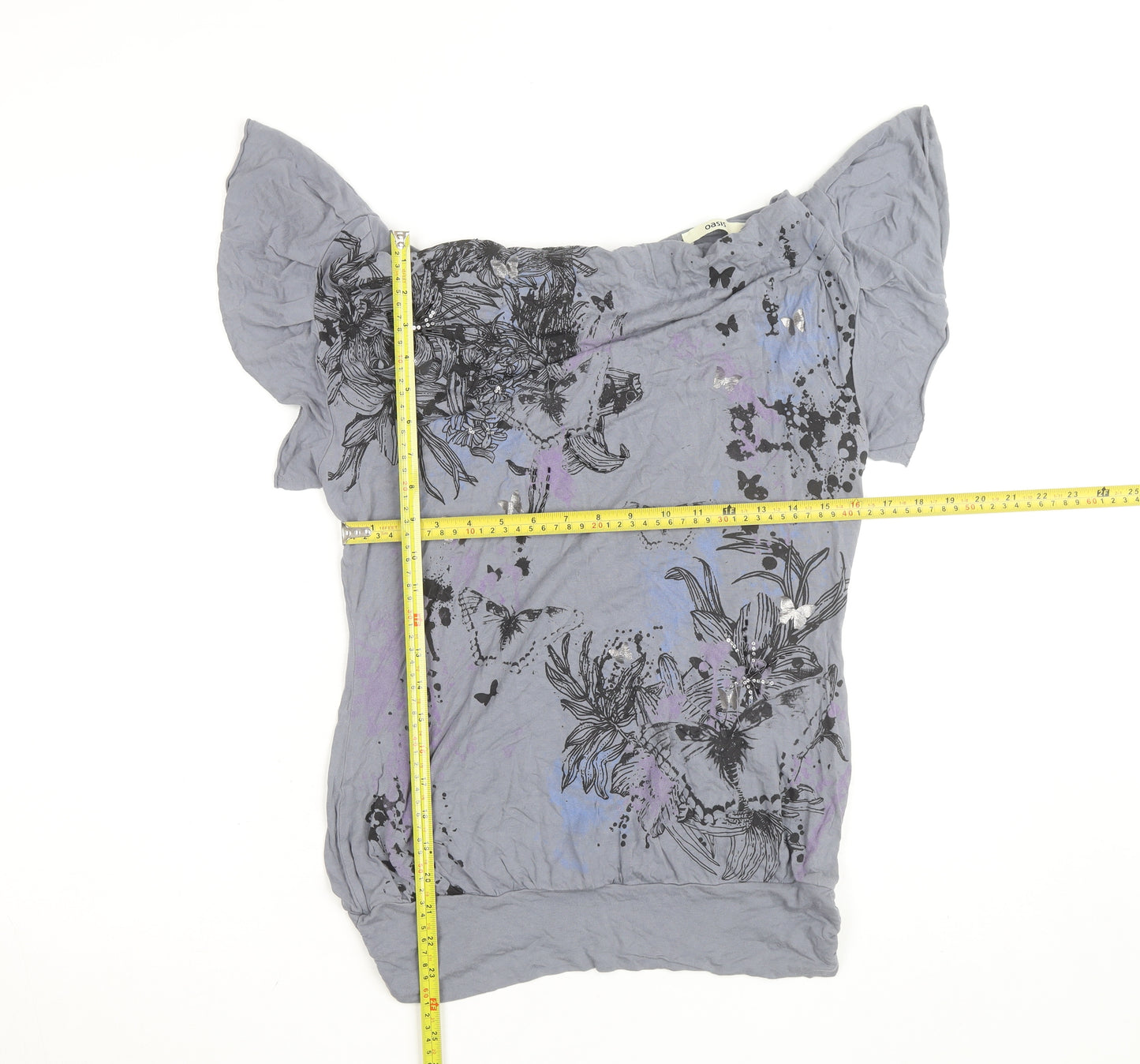 Oasis Women’s Grey Floral Butterfly Short Sleeve Viscose T-Shirt Size S