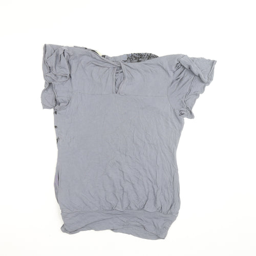 Oasis Women’s Grey Floral Butterfly Short Sleeve Viscose T-Shirt Size S