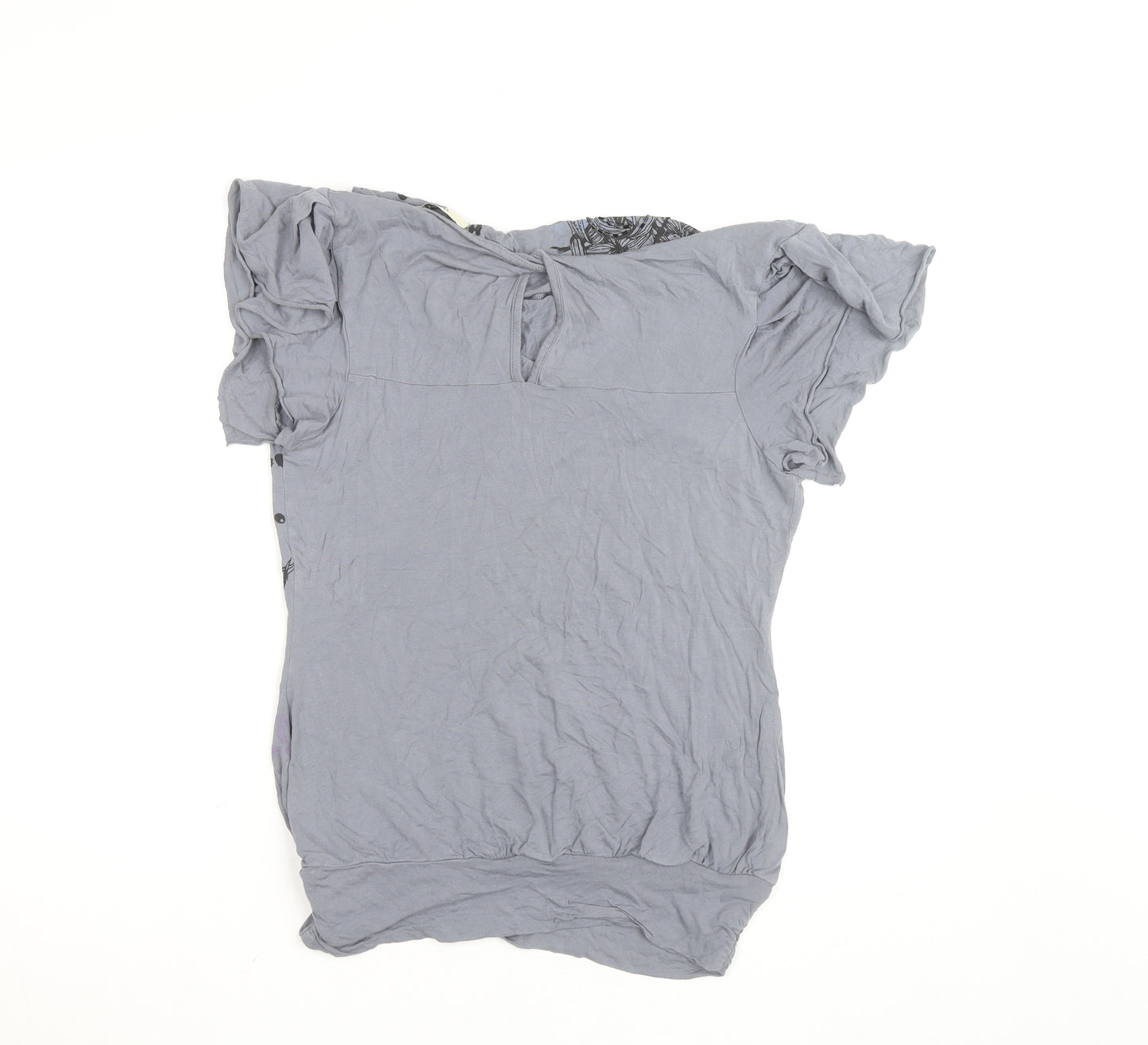 Oasis Women’s Grey Floral Butterfly Short Sleeve Viscose T-Shirt Size S