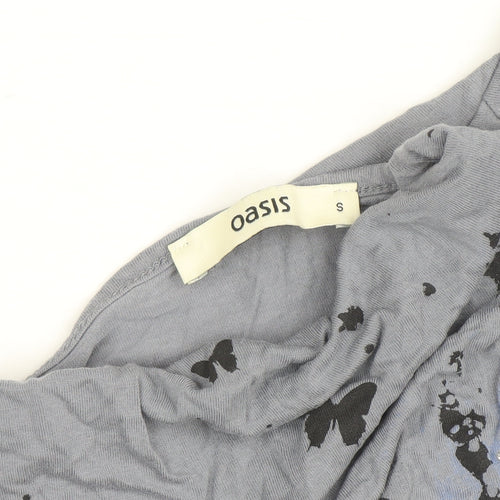 Oasis Women’s Grey Floral Butterfly Short Sleeve Viscose T-Shirt Size S