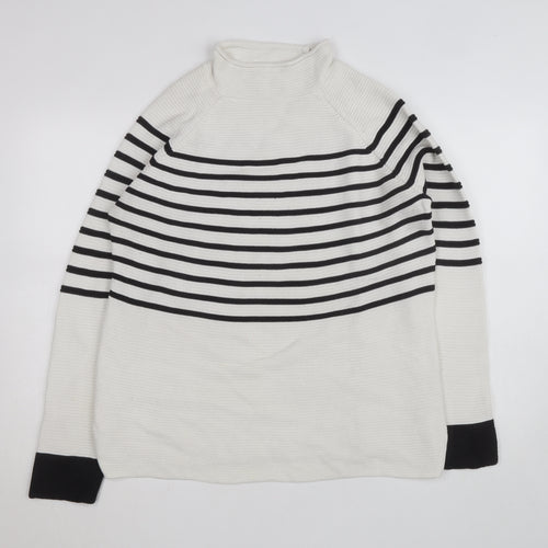 Savoir Womens Black White Striped High Neck Knit Jumper Large