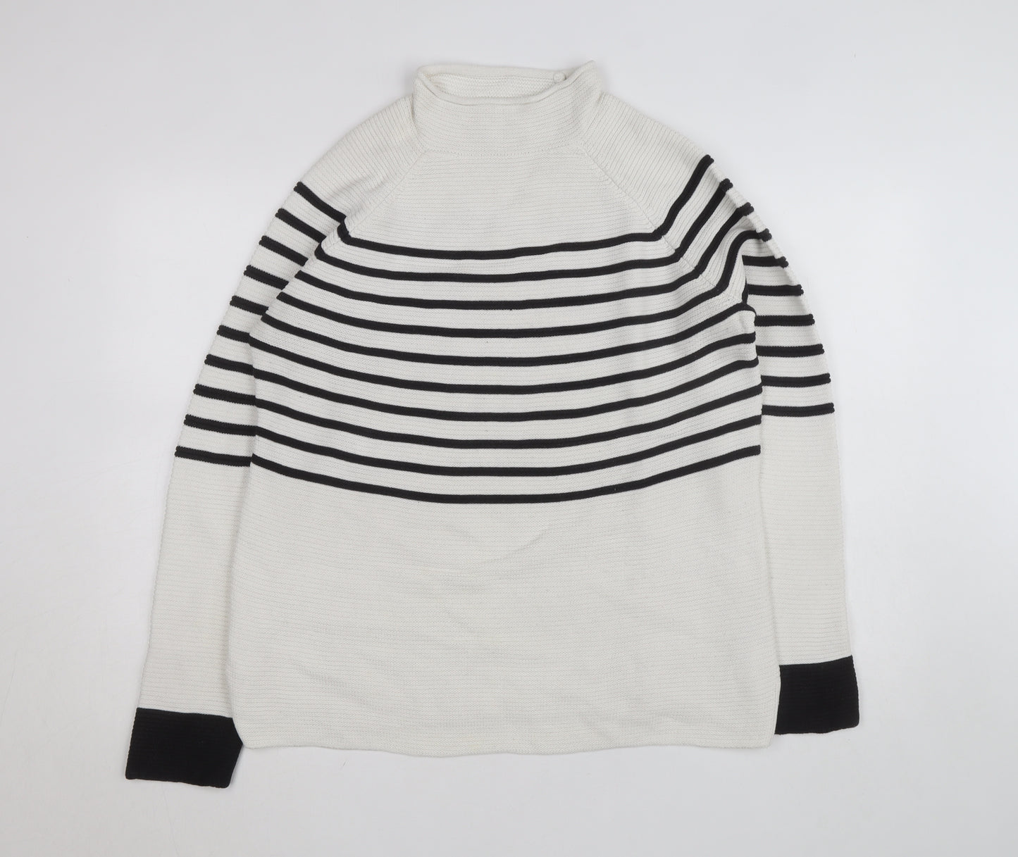Savoir Womens Black White Striped High Neck Knit Jumper Large
