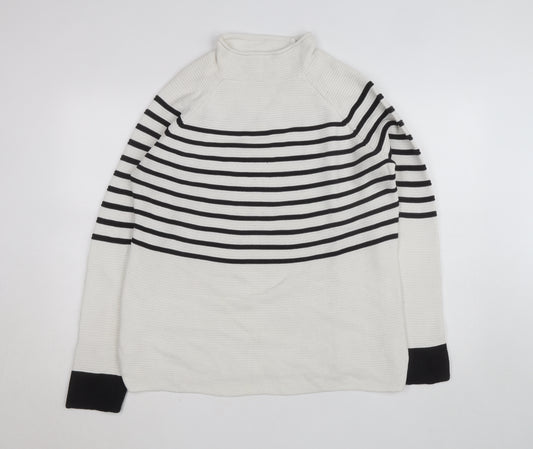 Savoir Womens Black White Striped High Neck Knit Jumper Large
