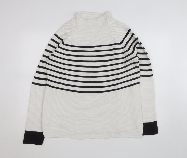 Savoir Womens Black White Striped High Neck Knit Jumper Large
