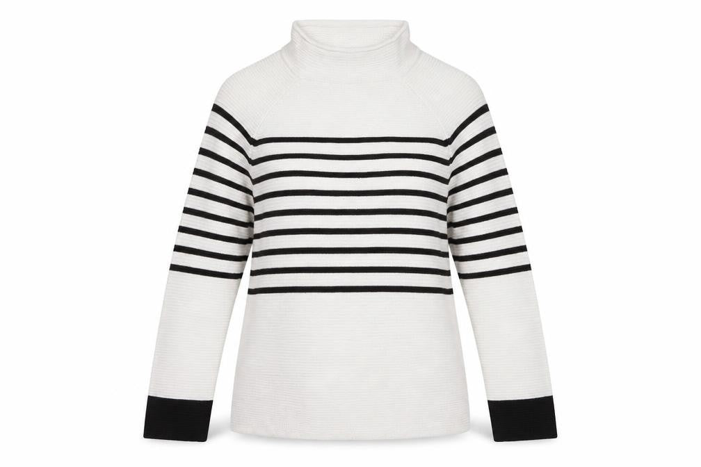 Savoir Womens Black White Striped High Neck Knit Jumper Large