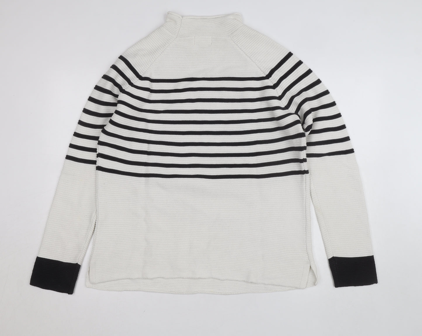 Savoir Womens Black White Striped High Neck Knit Jumper Large
