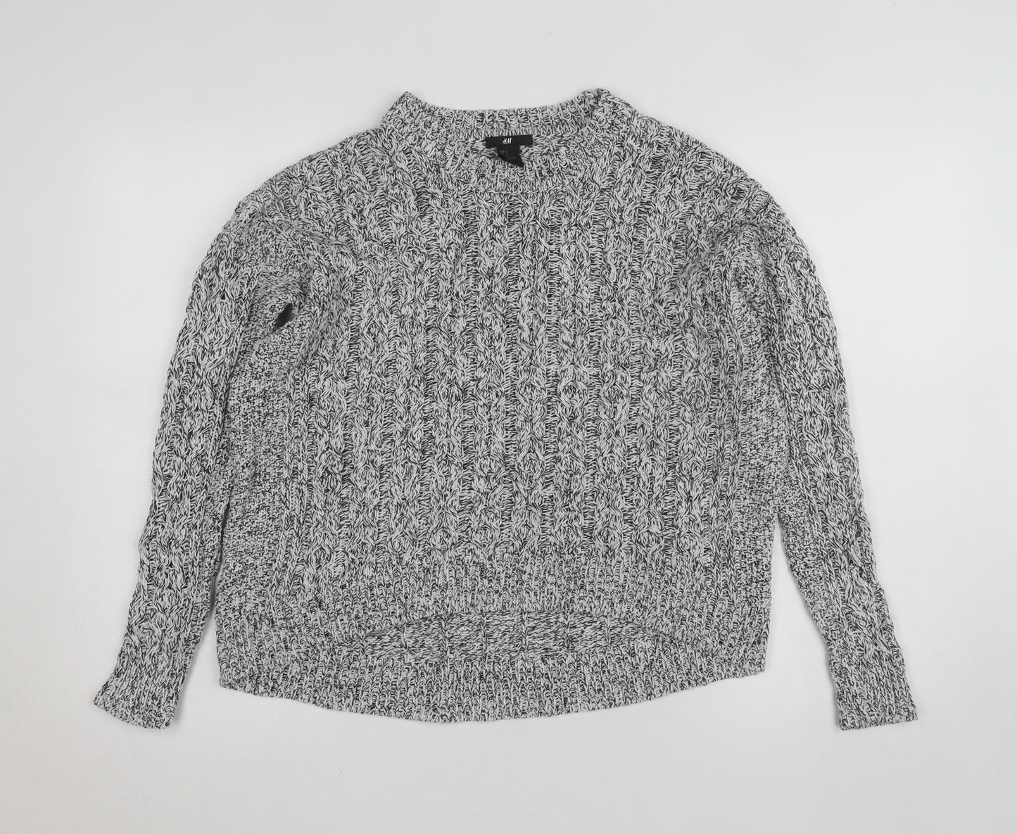 H&M Women's Grey Cable-Knit Cotton Blend Jumper Size 8