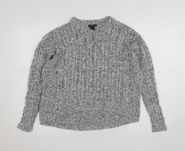 H&M Women's Grey Cable-Knit Cotton Blend Jumper Size 8