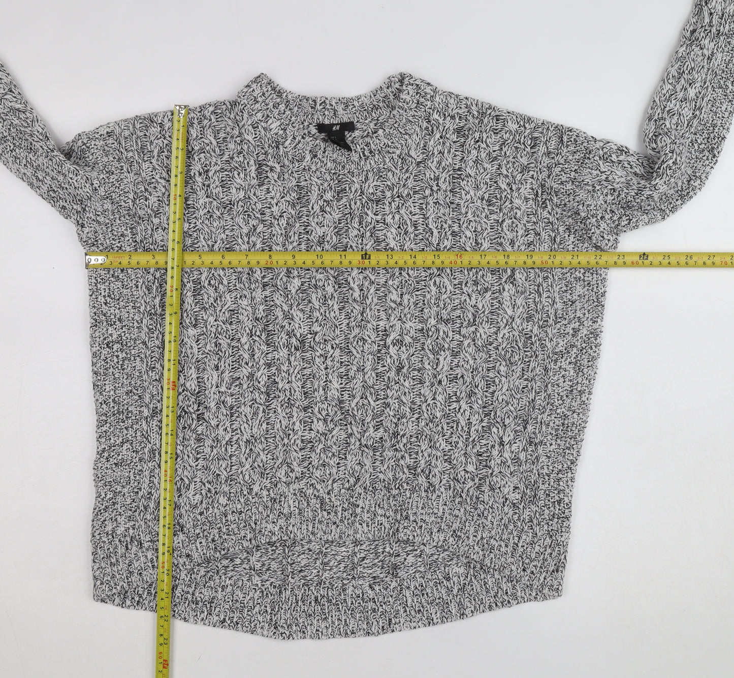 H&M Women's Grey Cable-Knit Cotton Blend Jumper Size 8