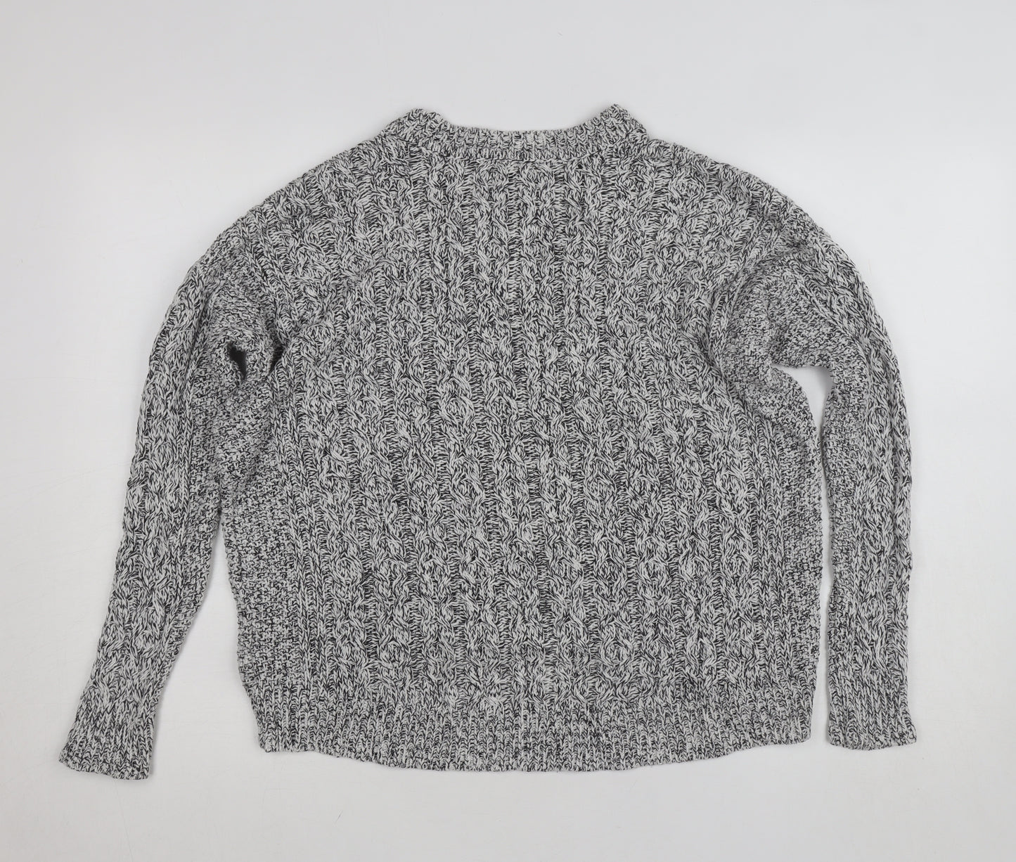 H&M Women's Grey Cable-Knit Cotton Blend Jumper Size 8