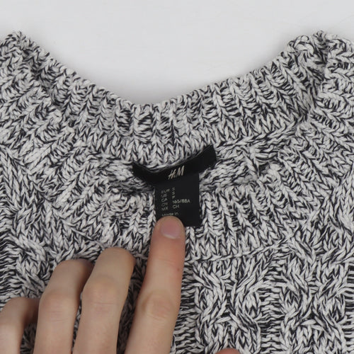 H&M Women's Grey Cable-Knit Cotton Blend Jumper Size 8