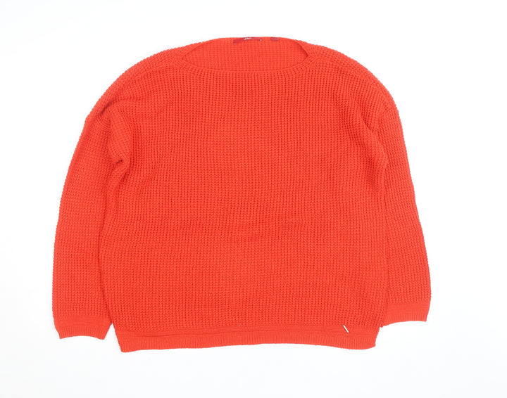 s.Oliver Women Red Waffle-Knit Long Sleeve Pullover Jumper Size 16