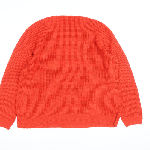 s.Oliver Women Red Waffle-Knit Long Sleeve Pullover Jumper Size 16