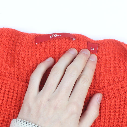 s.Oliver Women Red Waffle-Knit Long Sleeve Pullover Jumper Size 16