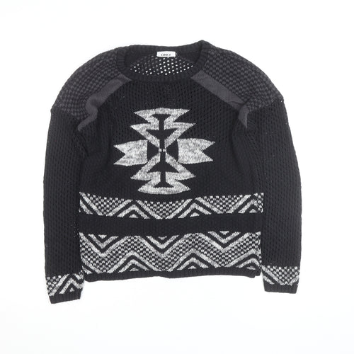 ONLY Unisex Black Aztec Knit Pullover Jumper Size M