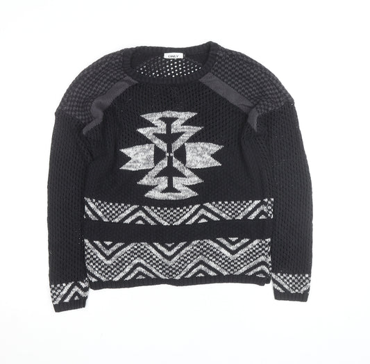 ONLY Unisex Black Aztec Knit Pullover Jumper Size M