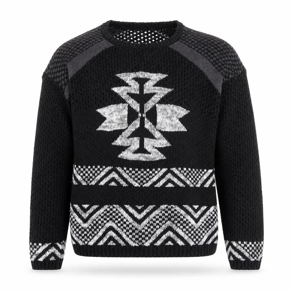 Front view of Only unisex black aztec knit jumper, size M