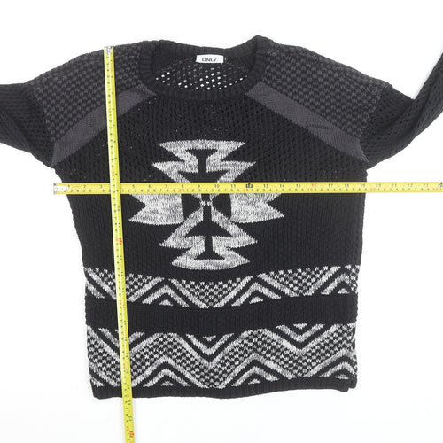 ONLY Unisex Black Aztec Knit Pullover Jumper Size M