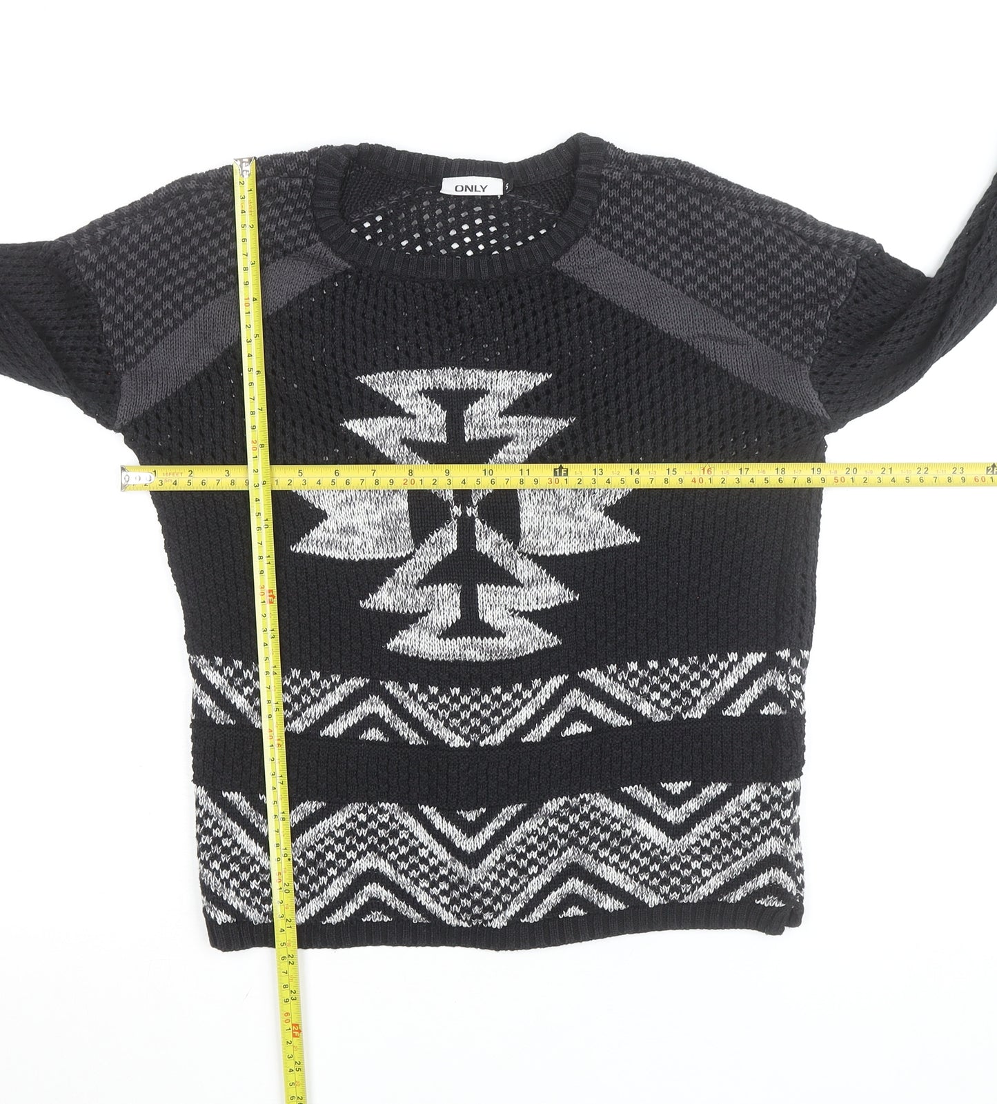 ONLY Unisex Black Aztec Knit Pullover Jumper Size M