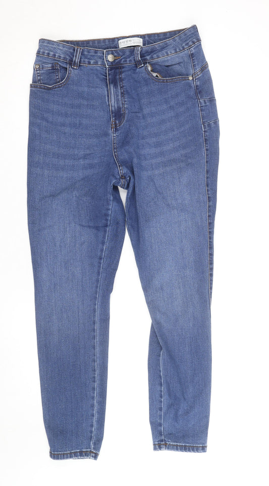 Primark Women's Blue Size 14 High Rise Stretch Denim Straight Jeans