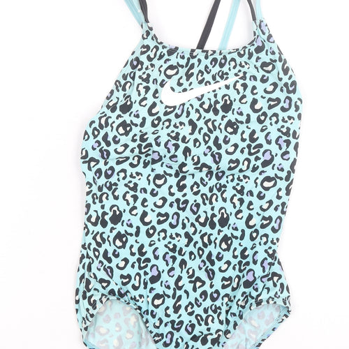 Nike Women Blue Animal Print One Piece Swimsuit Size M