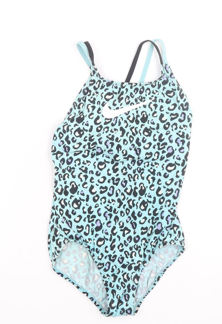 Nike Women Blue Animal Print One Piece Swimsuit Size M