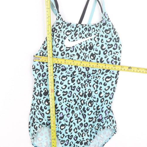 Nike Women Blue Animal Print One Piece Swimsuit Size M