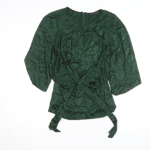 Zara Woman Green Wrap Jacquard Blouse Size M 3/4 Sleeve