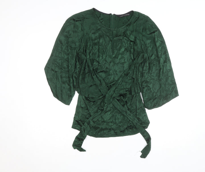 Zara Woman Green Wrap Jacquard Blouse Size M 3/4 Sleeve