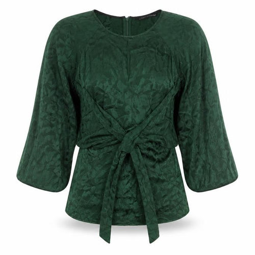 Zara Woman Green Wrap Jacquard Blouse Size M 3/4 Sleeve