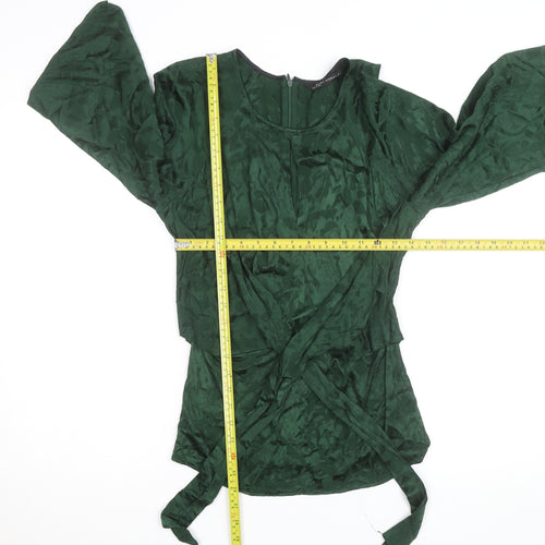 Zara Woman Green Wrap Jacquard Blouse Size M 3/4 Sleeve