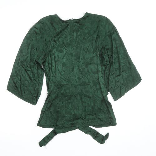 Zara Woman Green Wrap Jacquard Blouse Size M 3/4 Sleeve