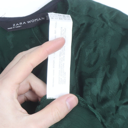 Zara Woman Green Wrap Jacquard Blouse Size M 3/4 Sleeve