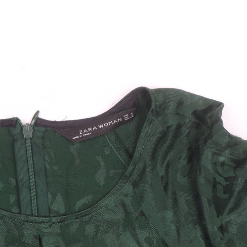 Zara Woman Green Wrap Jacquard Blouse Size M 3/4 Sleeve