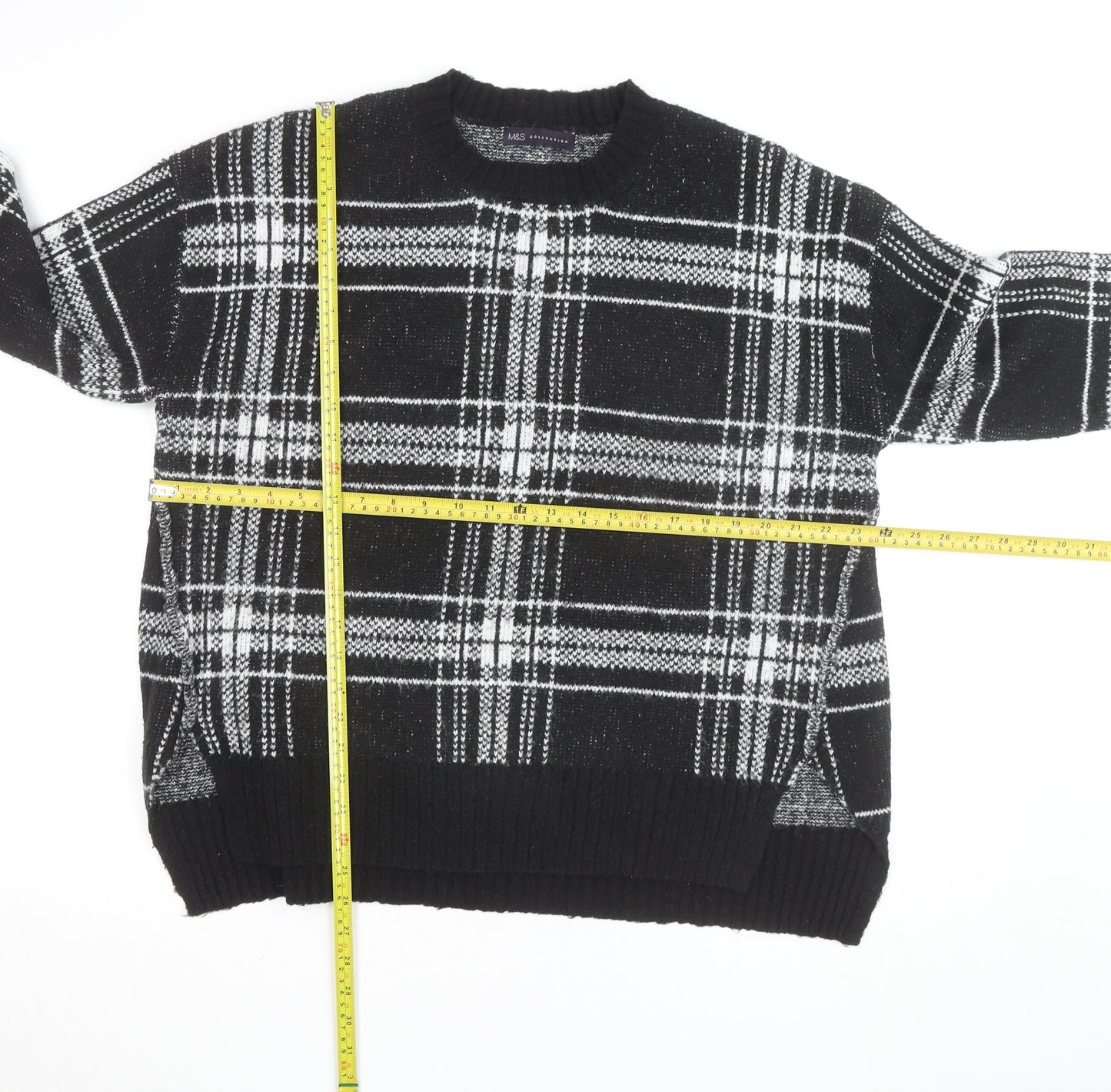 Marks and Spencer Women’s Black Check Knit Pullover Jumper Medium
