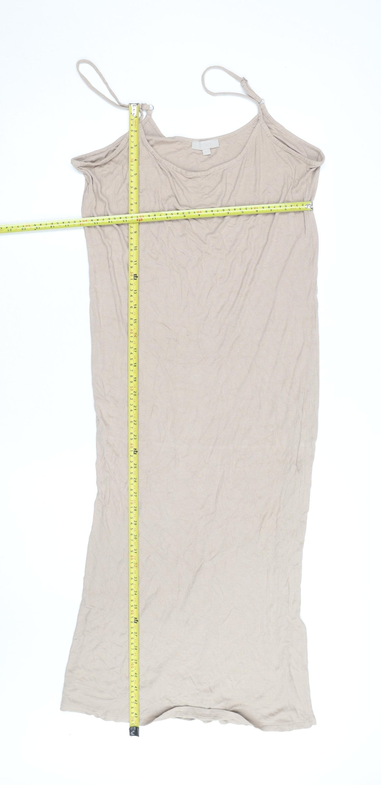 Rise Beige Ribbed Slip Dress Women Size 12/14 Midi Polyester
