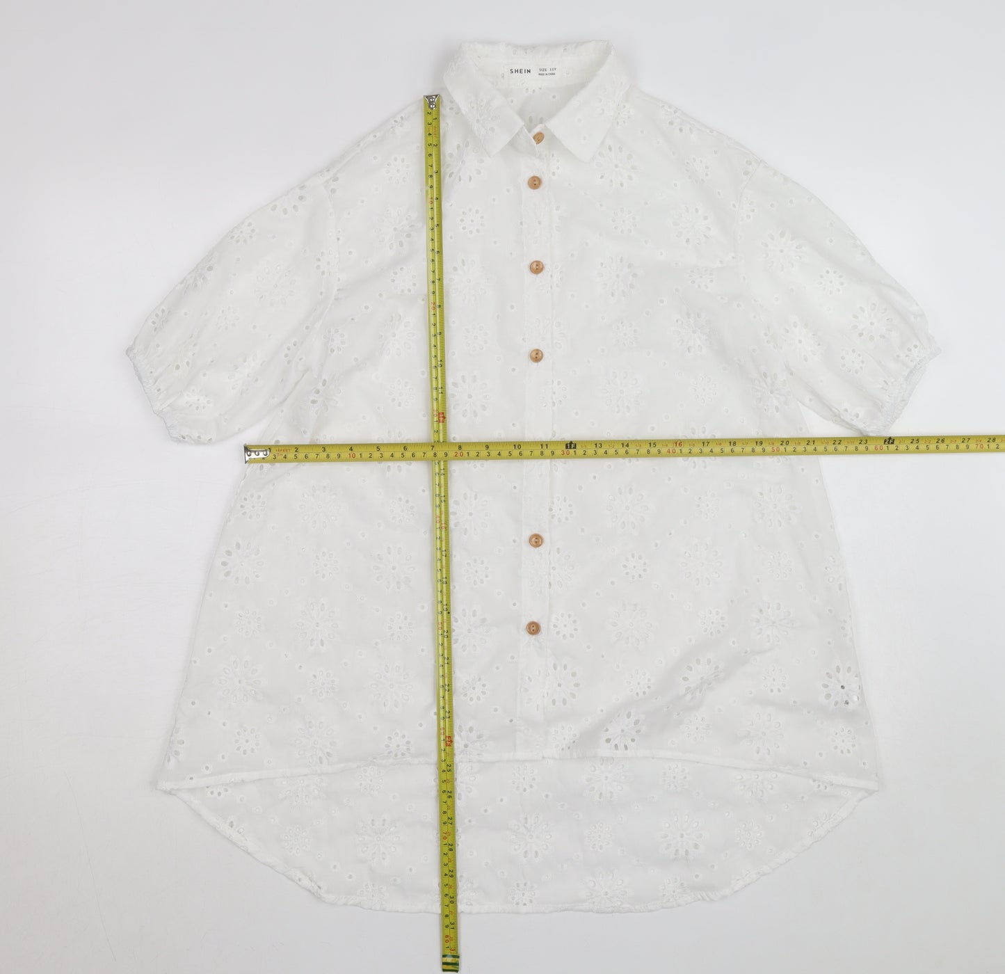SHEIN White Floral Embroidered Button-Up Shirt Teens L
