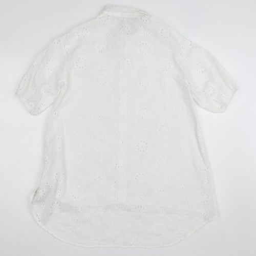 SHEIN White Floral Embroidered Button-Up Shirt Teens L