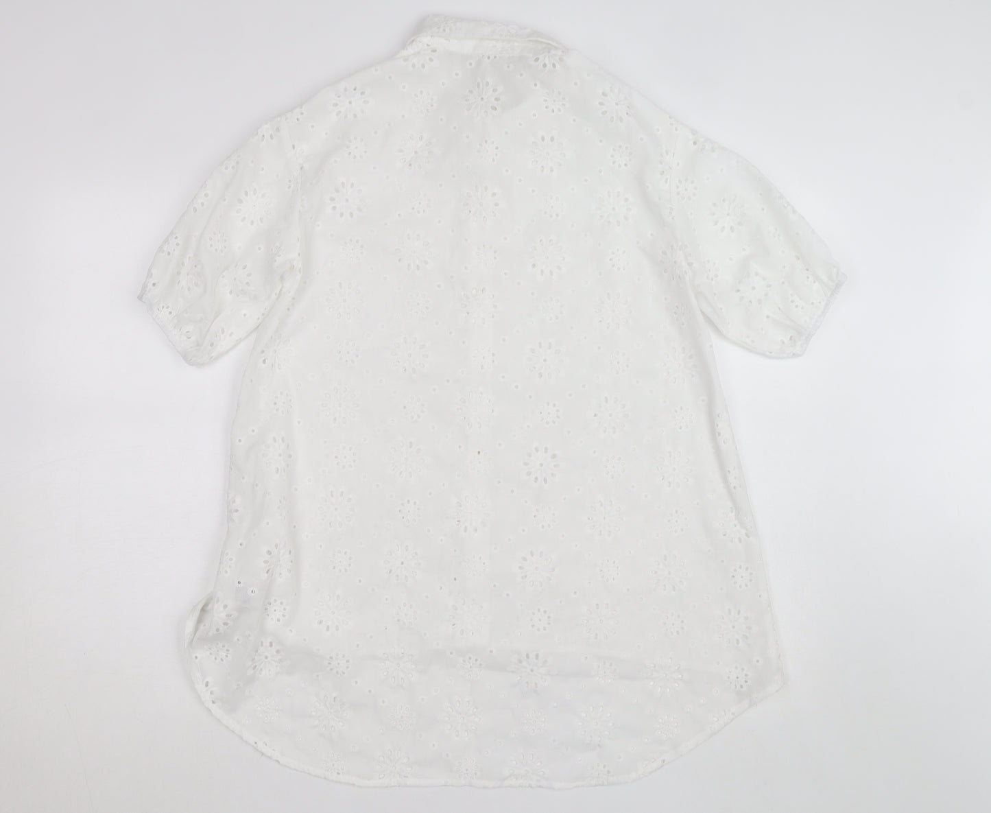 SHEIN White Floral Embroidered Button-Up Shirt Teens L