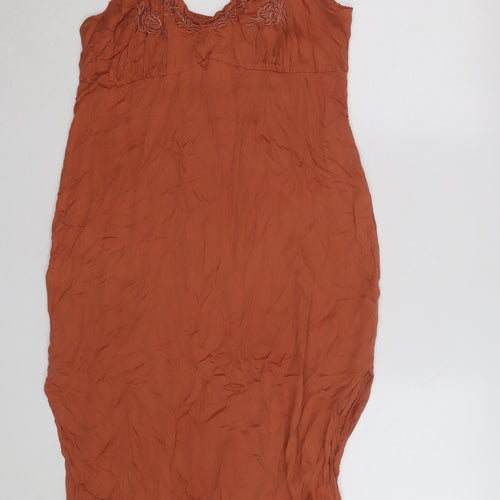 River Island Women's Brown Embroidered Slip Dress Size 8 Midi