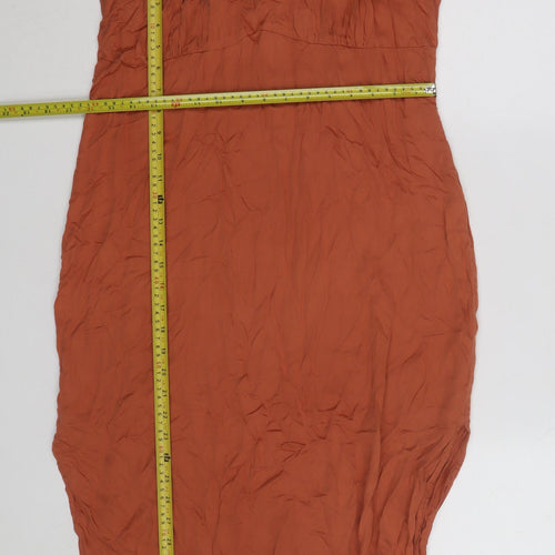 River Island Women's Brown Embroidered Slip Dress Size 8 Midi