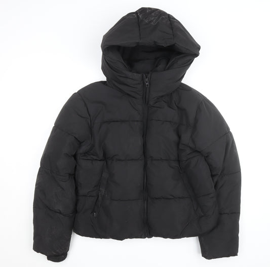 Stradivarius Women Black Size 12 Puffer Jacket Hooded Short