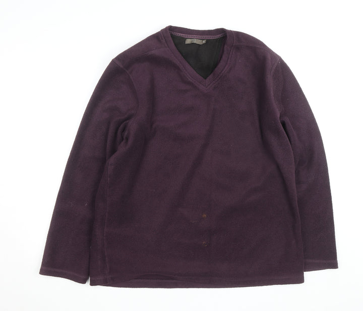 TU Men's Purple Fleece V-Neck Pullover Jumper XL