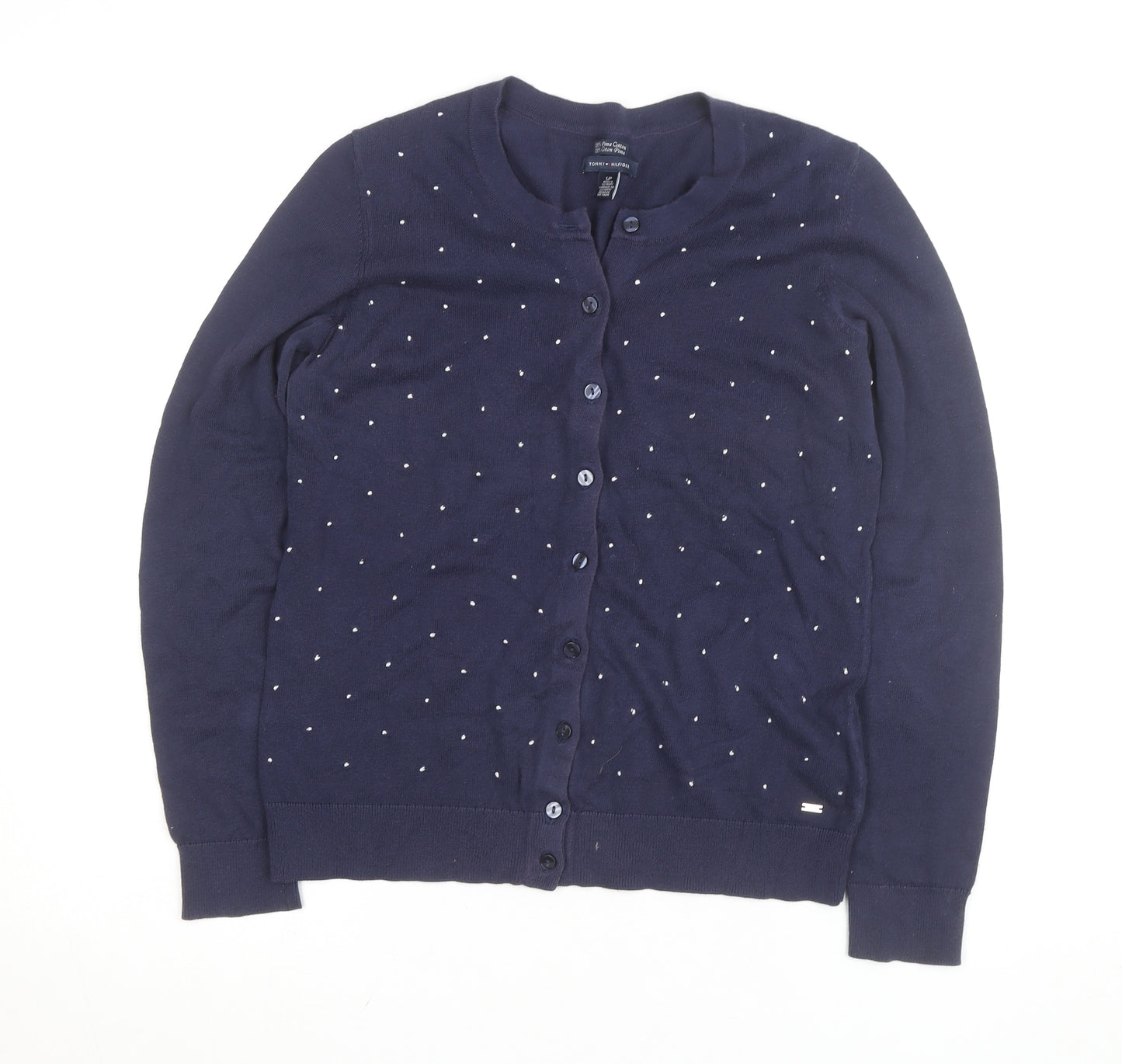 Tommy Hilfiger Women's Blue Cotton Studded Cardigan Size S