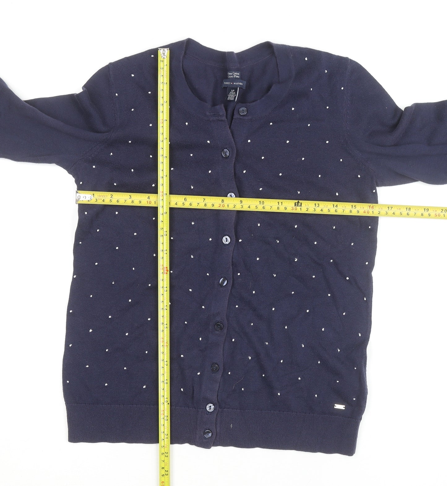 Tommy Hilfiger Women's Blue Cotton Studded Cardigan Size S