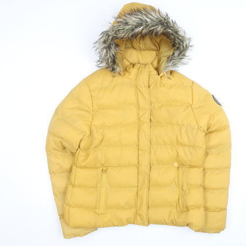 FLUID Womens Yellow Size 16 Hooded Puffer Jacket With Fur Trim